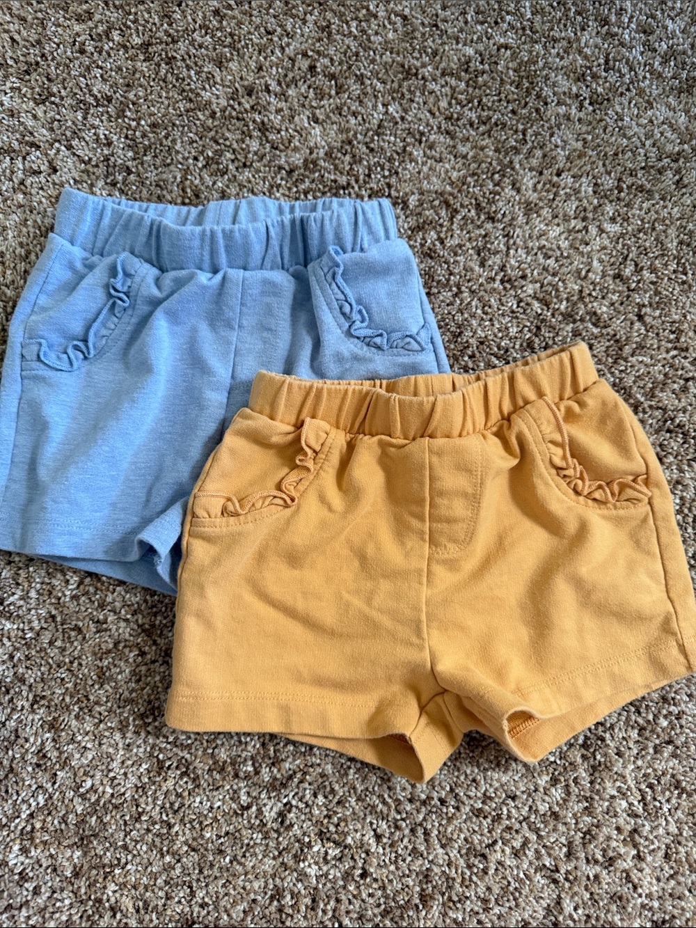 Girls' Ruffle Pocket Cotton Shorts - Blue & Mustard